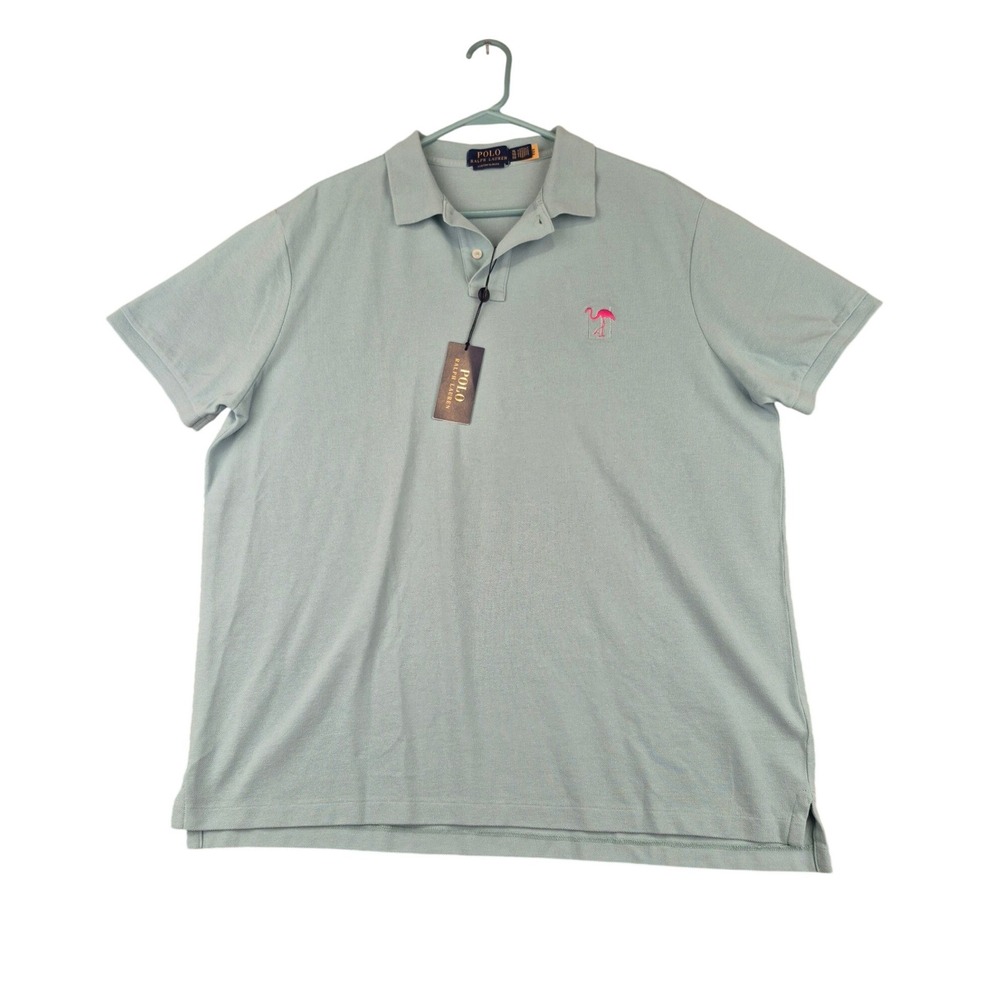 Polo Ralph Lauren Mens XL Custom Slim Fit Flamingo Polo Shirt Green 710680784422